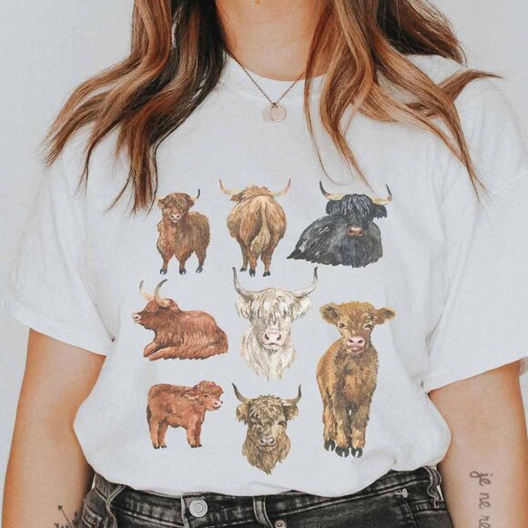 Highland Cow and Bear T-shirt, men_s bear tee, groomsmen gift, animal shirt - Picture 1 of 3